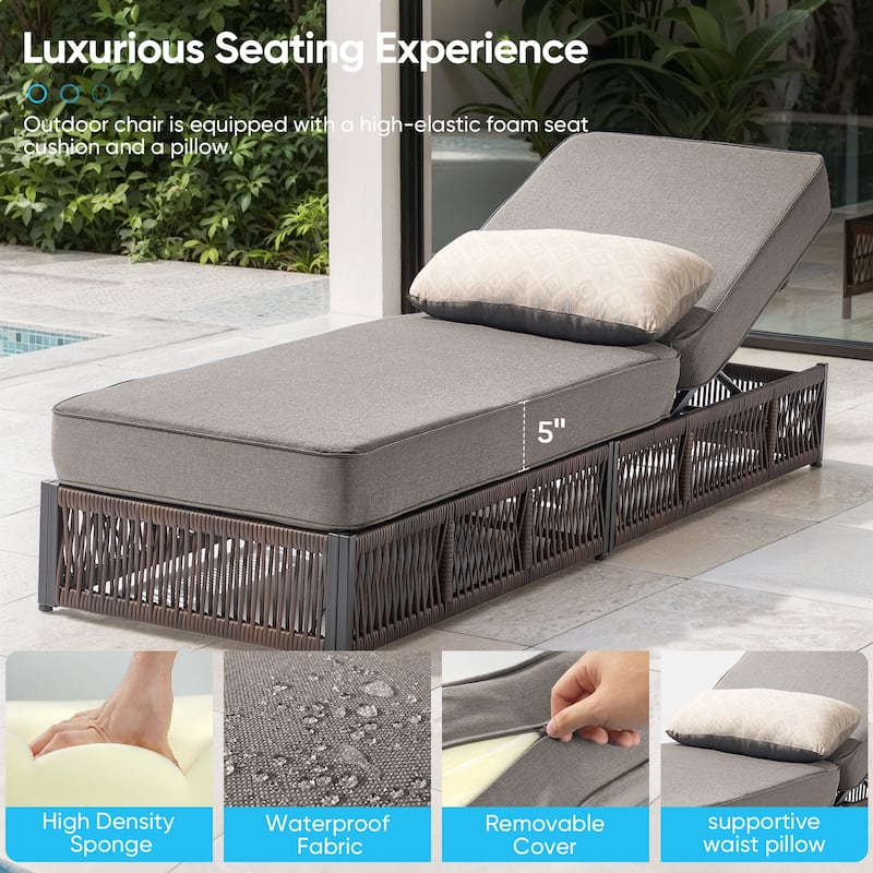 Pocassy 6 Pieces Patio Chaise Lounge Chair with Adjustable Backrest