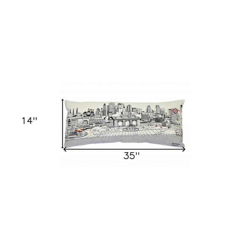 HomeRoots 35" White Kansas City Daylight Skyline Lumbar Decorative Pillow