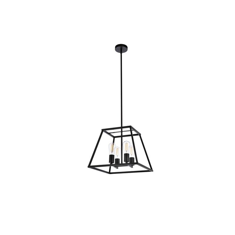 Black Pendant Light - 16 Inch Lantern Chandelier - 4 Light Adjustable Height - Hardwired Dimmer Compatible - 61.4