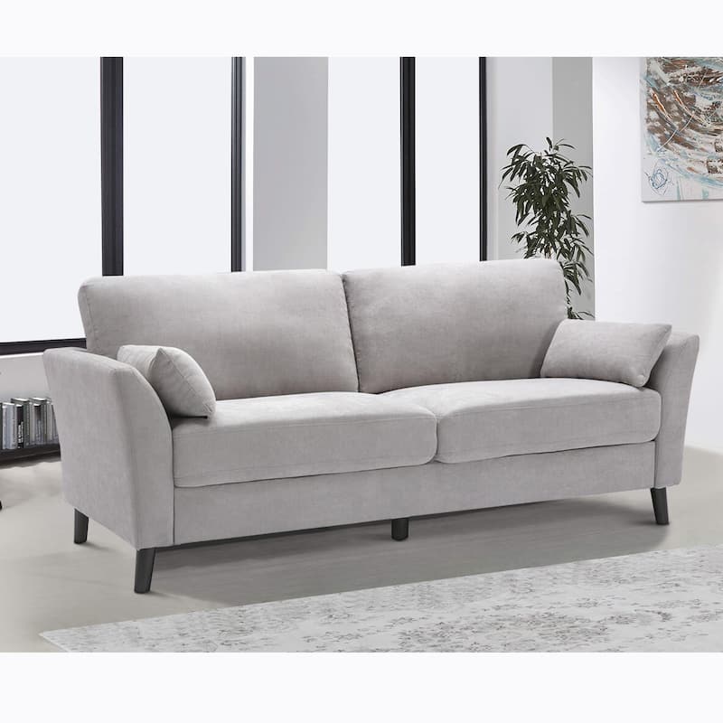 Otto 77 Inch Sofa, Throw Pillows, Padded Cushions, Light Gray Velvet Fabric