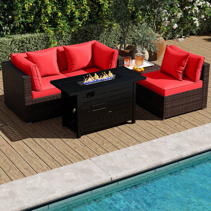 Costway 5 PCS Patio Furniture Set Heavy-duty Frame Rattan Sofa Set - See Details