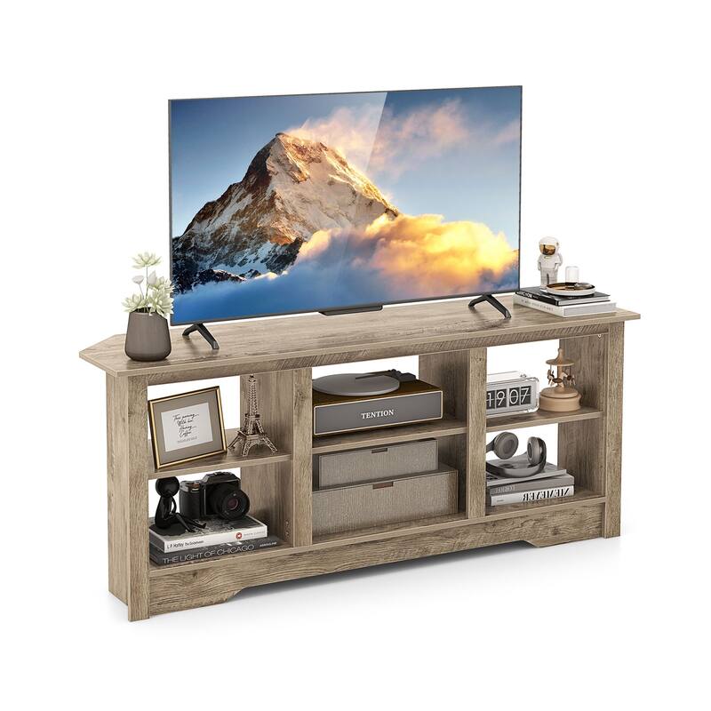 Engineered Wood 65 inches TV Stand with 6 Storage Cubes and Fireplace Cabinet Option - 58" x 16" x 24.5"