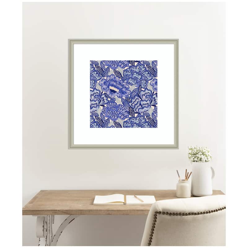 Kate and Laurel Framed Art Painted Flowers Blue by Carrie Cantwell