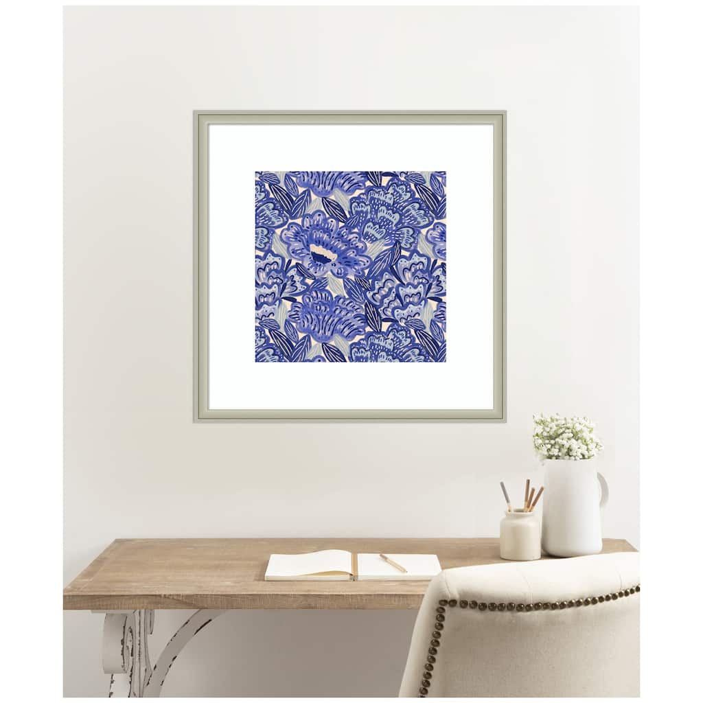 Kate and Laurel Framed Art Painted Flowers Blue by Carrie Cantwell