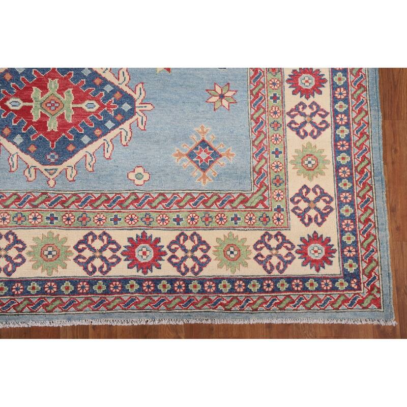 Hand Knotted Oriental 100% Wool Carpet Traditional Geometric Navy Blue & Blues Kazak Area Rug - 10' 0'' X 6' 9''
