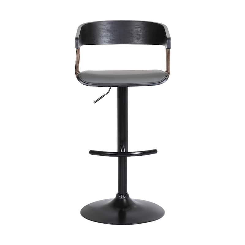 Modern Adjustable Bar Stool with Swivel Faux Leather Upholstery Pedestal Base and Footrest Support - 43.5”H x 19”W x 19.5”D