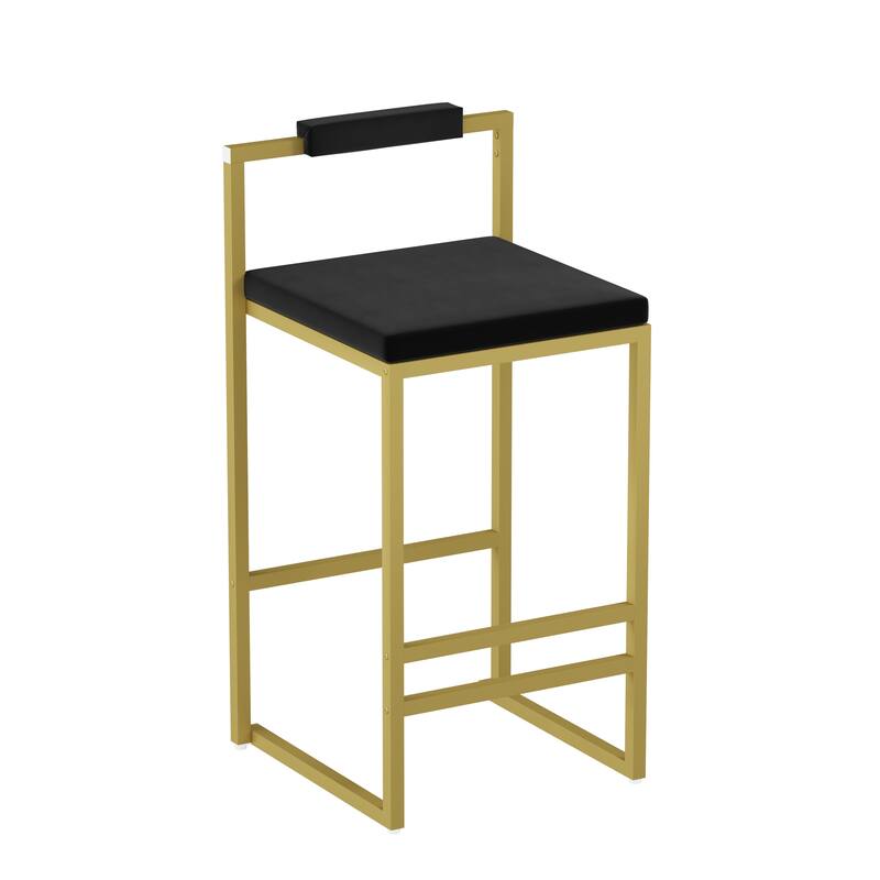 Modern Velvet Counter Height Bar Stools with Low Backrest Set of 2 Upholstered Dining Stools for Kitchen Island (Gold & Black)