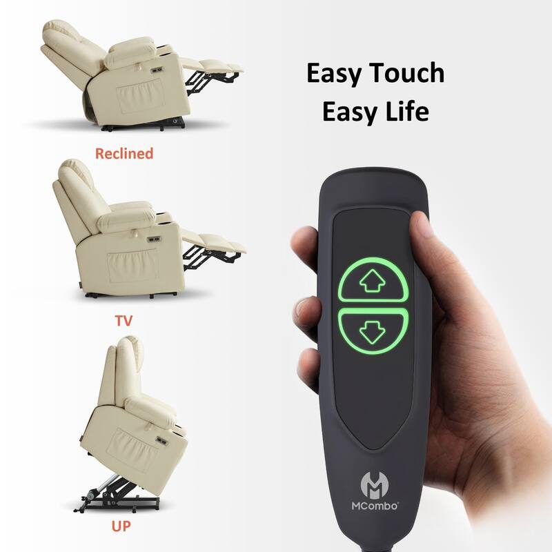 MCombo Small Power Lift Recliner Chair with Massage and Heat for Elderly, 3 Positions and USB Ports Faux leather 7141