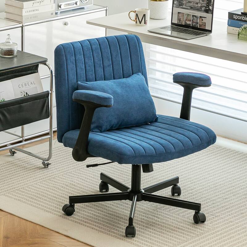 Blue Cross-Legged Office Chair, Vanity Chair with Adjustable Seats and Wheels, for Home Offices and Studies - Blue