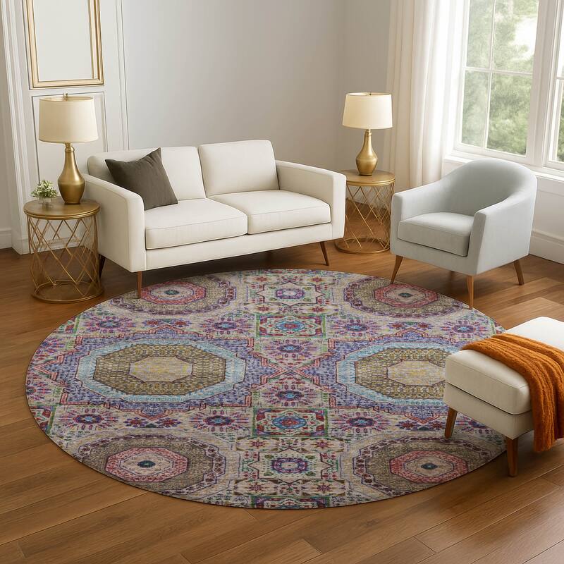 Premium Washable Super Soft Vintage Traditional Mayfield Rug - Purple - 8' x 8'