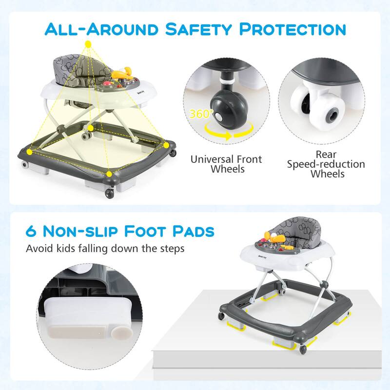 Honeyjoy Foldable Baby Walker with 3 Adjustable Heights Comfy Padded - See Details