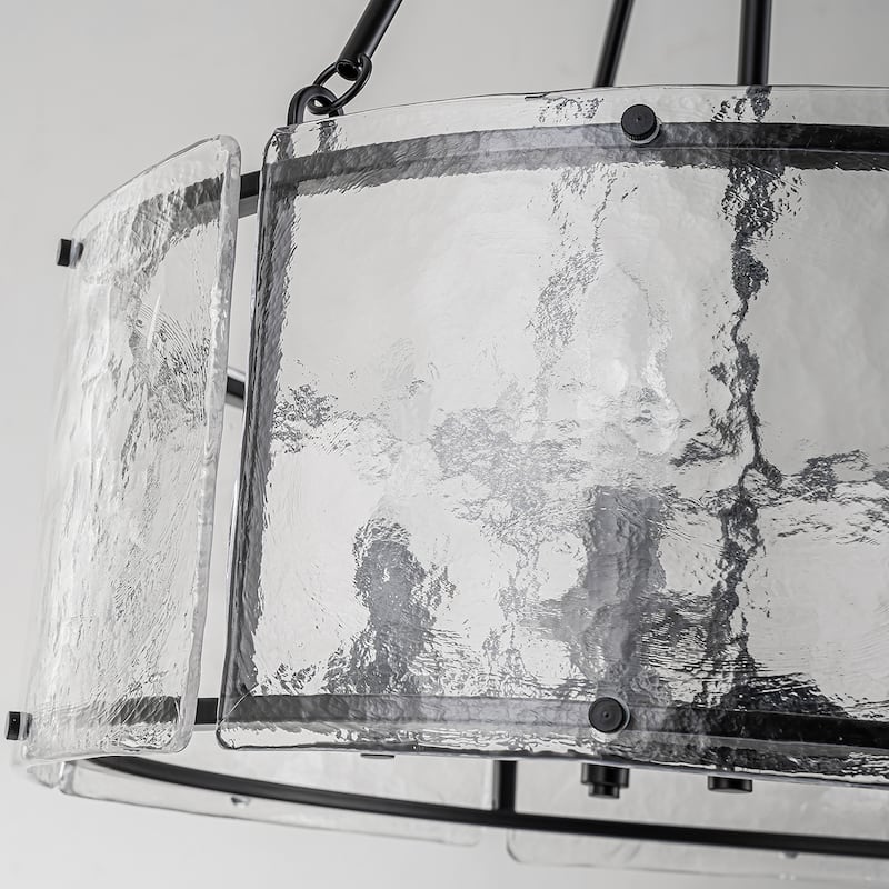 Modern 5-Light 20.5" Lantern Drum Chandelier Water Ripple Glass Pendant for Dining Room