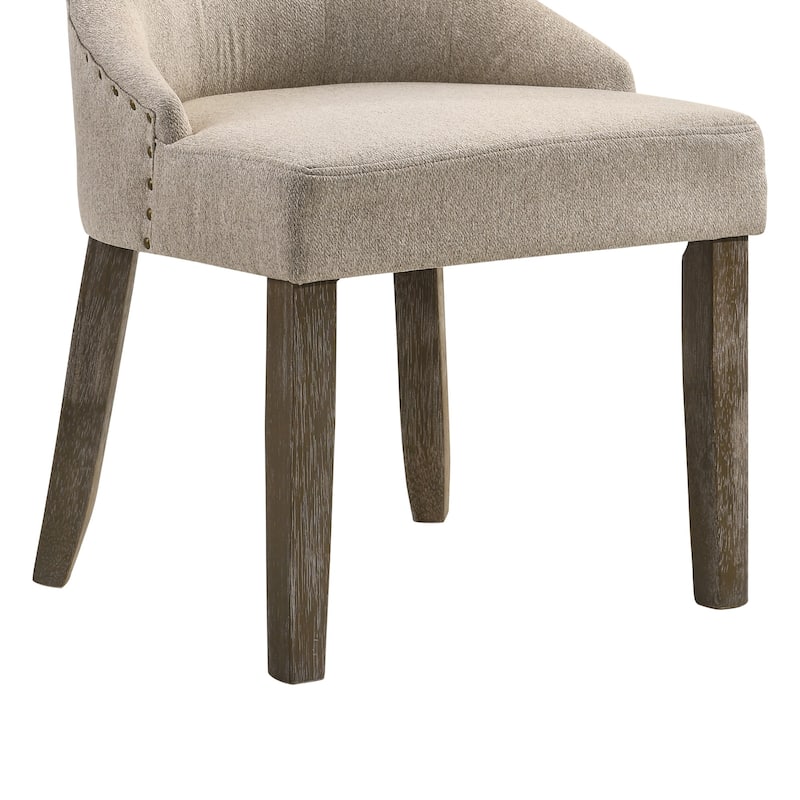 Wooden Chair with Fabric Upholstered Seating, Set of 2,Beige and Brown