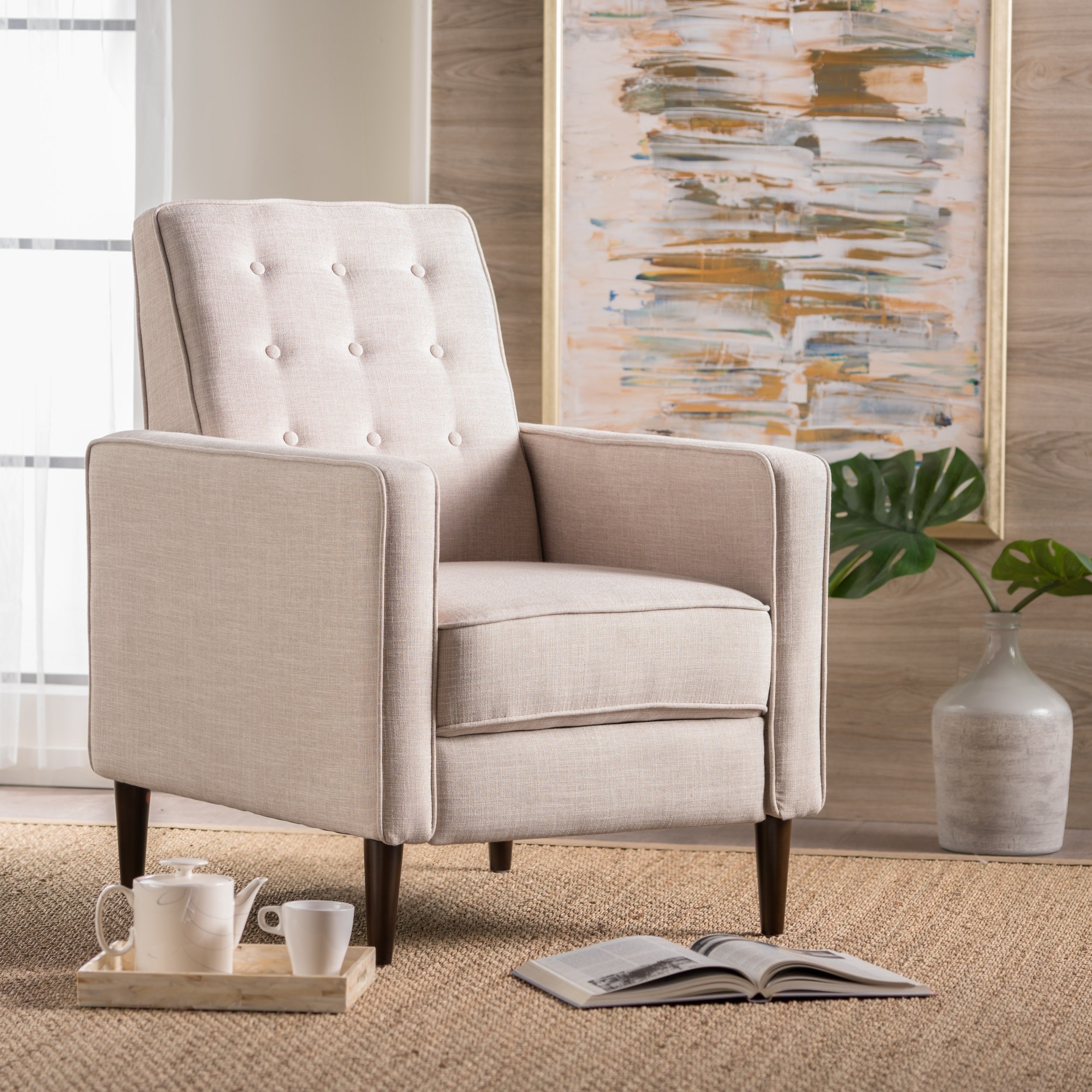Mervynn Mid-Century Modern Button Tufted Fabric Recliner by Christopher Knight Home