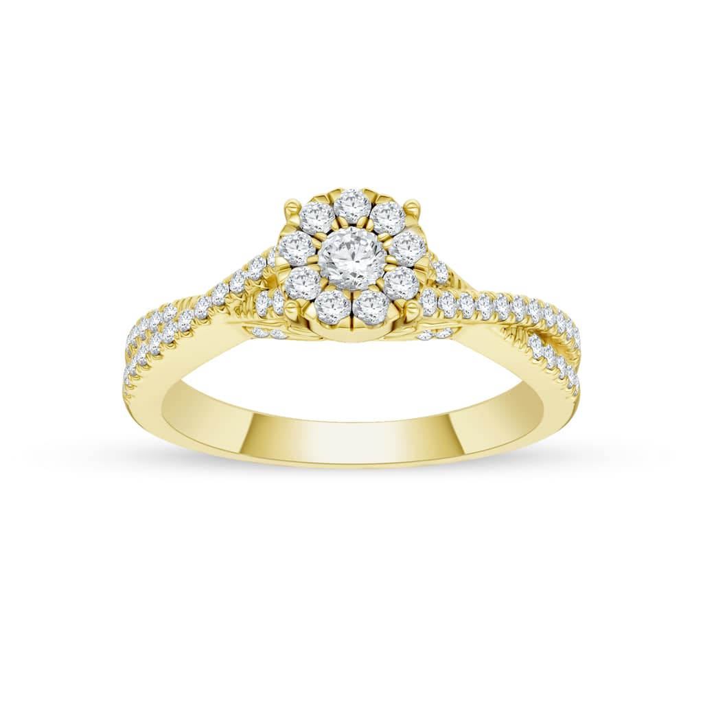 IGI Certified 1/2ct TDW Diamond Cross Over Engagement Ring in 10K Gold for Women