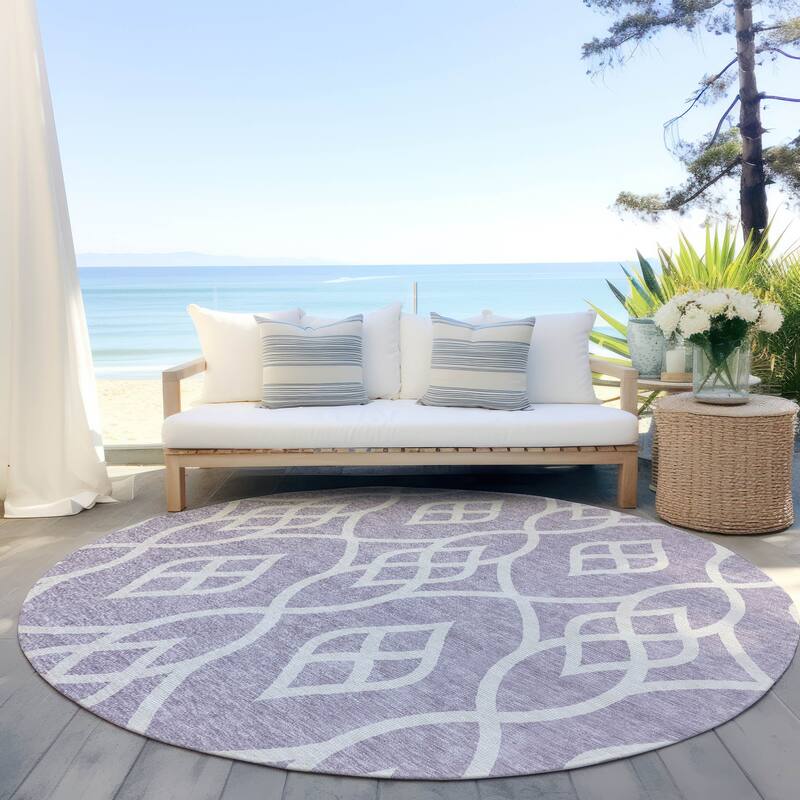 Machine Washable Indoor/ Outdoor Chantille Modern Trellis Rug - Lavender - 8' x 8'