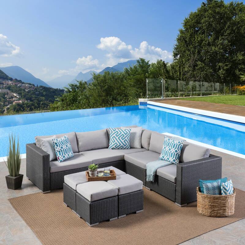Santa Rosa Outdoor 5 Seater Wicker Sectional Sofa Set with Aluminum Frame and Cushions by Christopher Knight Home