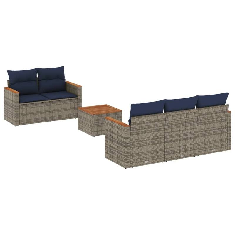 vidaXL Patio Sofa Set with Cushions Outdoor Furniture 6 Piece Poly Rattan - 21.7x 24.4x 27.2