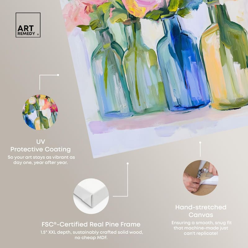 Bottles and Blooms Canvas by Art Remedy, Gallery Wrapped