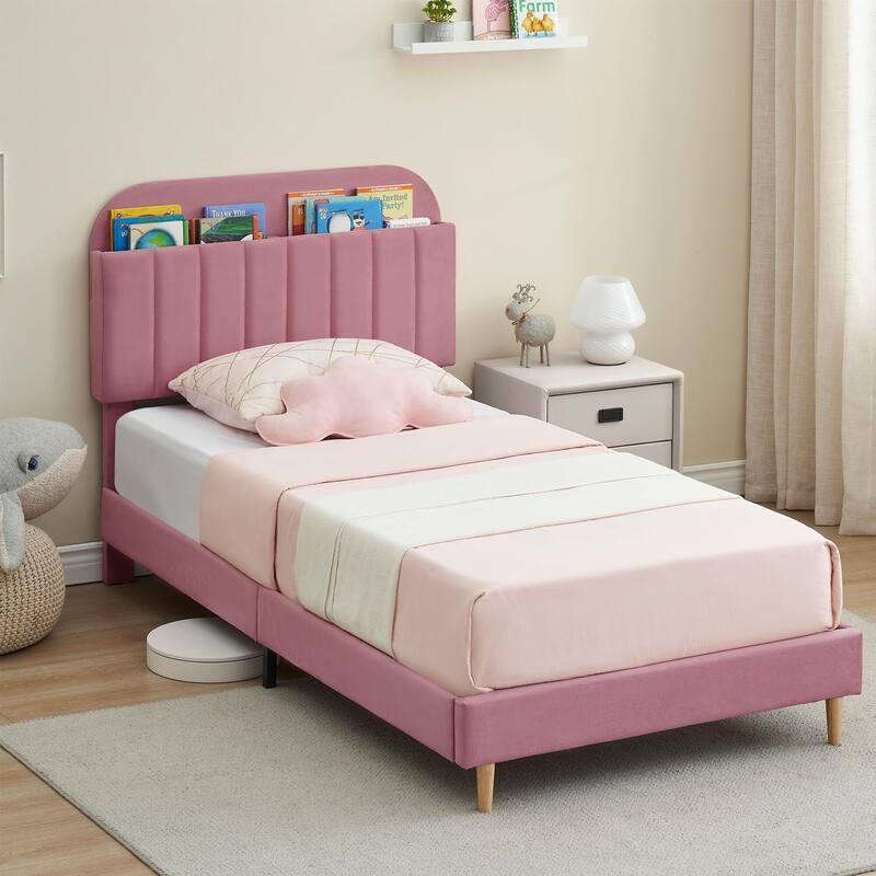 Bed Frame with Bookcase Headboard for Bedroom