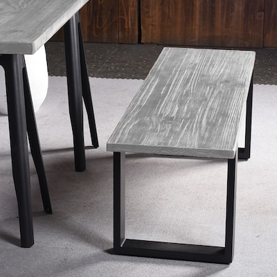 Wooden Bench with Gray Metal Frame Seating