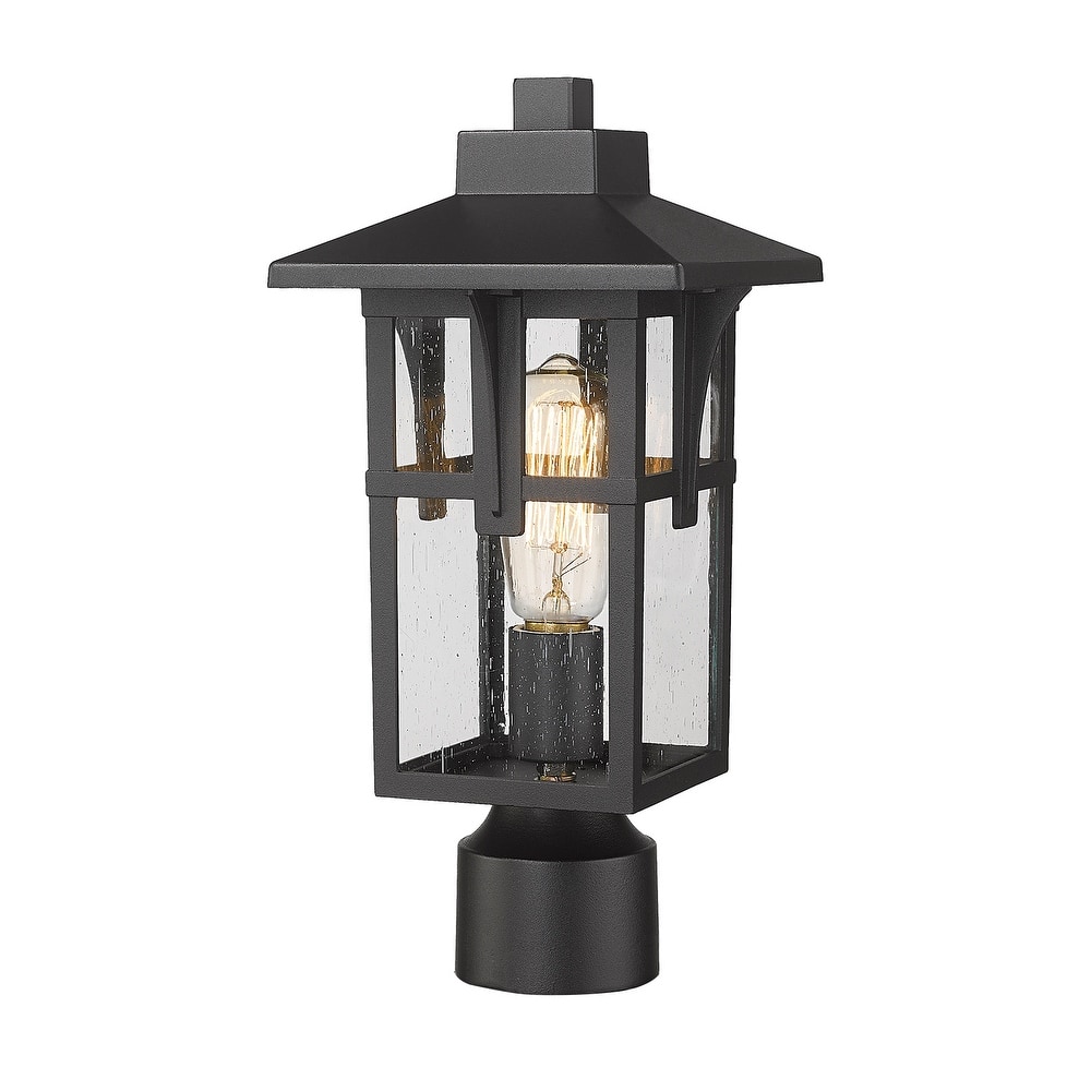 JAZAVA Outdoor Post Light, Outdoor Pole Lantern Pillar Light Fixture with Seeded Glass Shade, Matte Black Finish