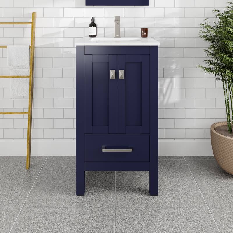 Eviva London 20"W Bath Vanity with Carrara Quartz Top - Blue