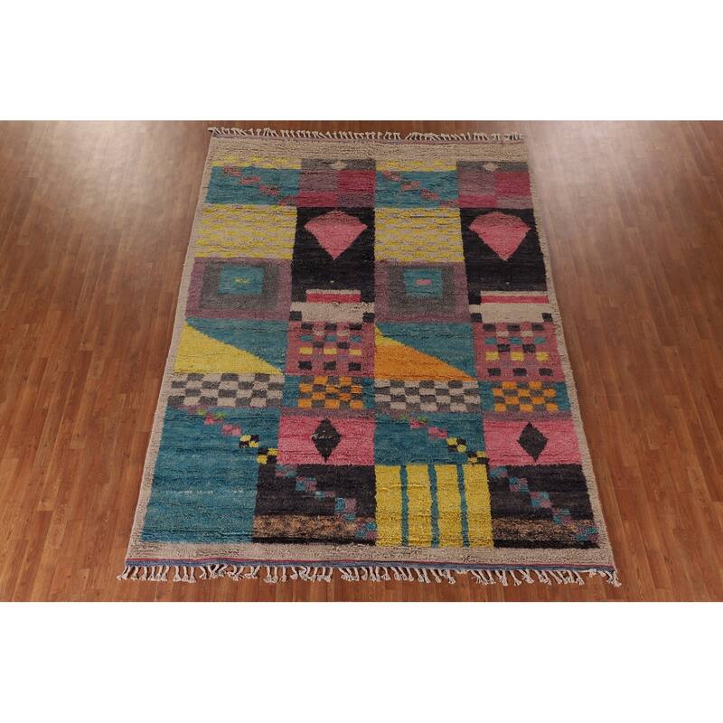 Geometric Plush Moroccan Oriental Area Rug Hand-Knotted Wool Carpet - 7'11" x 10'9"