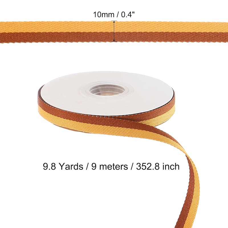 9.8 Yards Christmas Striped Ribbon, Ribbon Candy Roll - Yellow/Brown - 9.8 Yards x 0.4"