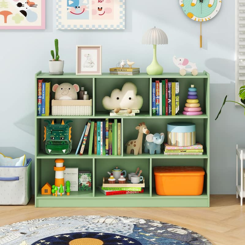 Freestanding 3-Tier Bookcase with 8 Open Cubes and Sturdy Screw Construction and Floor Protection