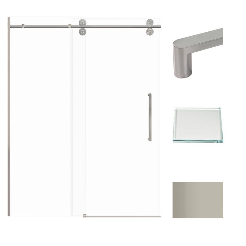Teegan 59 in. W x 80 in. H Sliding Semi Frameless Shower Door with Fixed Panel with Clear Glass - 56.5-59-in W x 80-in H - Brushed Stainless