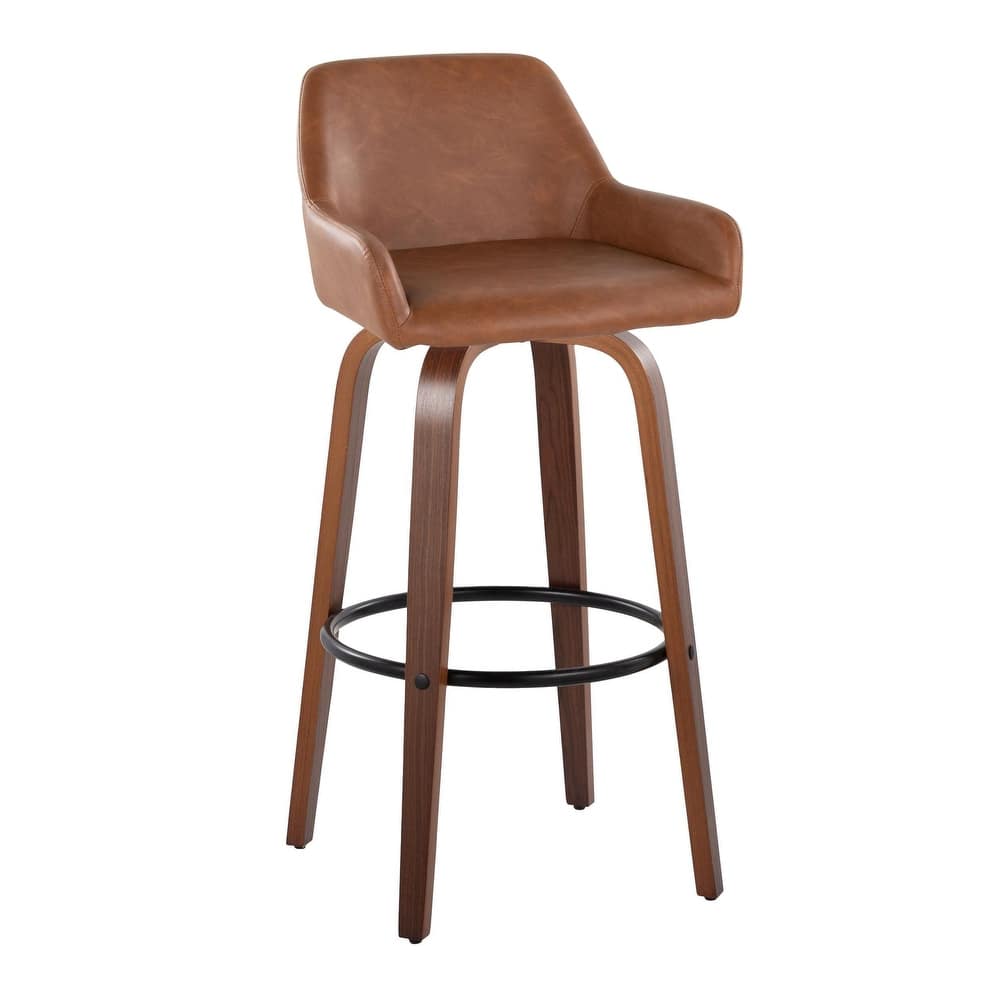 Porch & Den Galotti 30" Fixed-Height Bar Stool with Bent Wood Legs & Round Footrest (Set of 2)