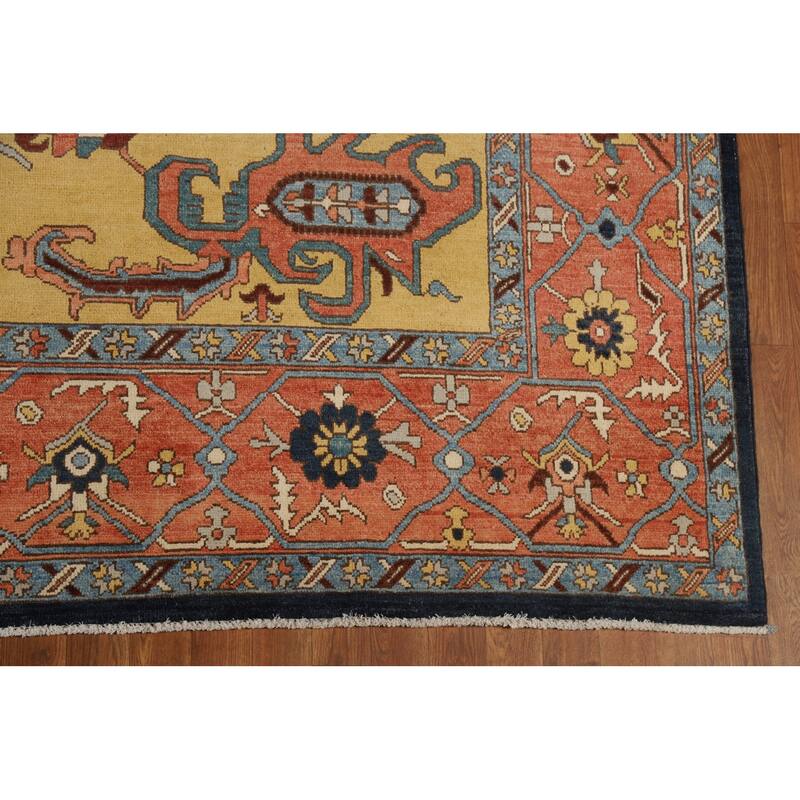 Vegetable Dye Geometric Heriz Oriental Area Rug Handmade Wool Carpet - 9'0" x 11'11"