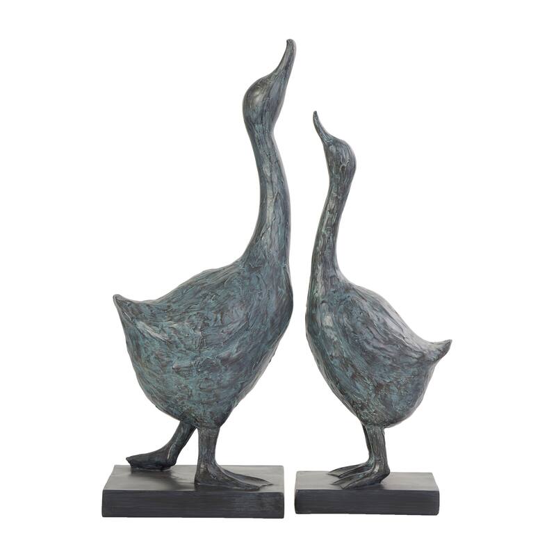 Blue Resin Bird Decorative Sculpture with Abstract Texturing (Set of 2)