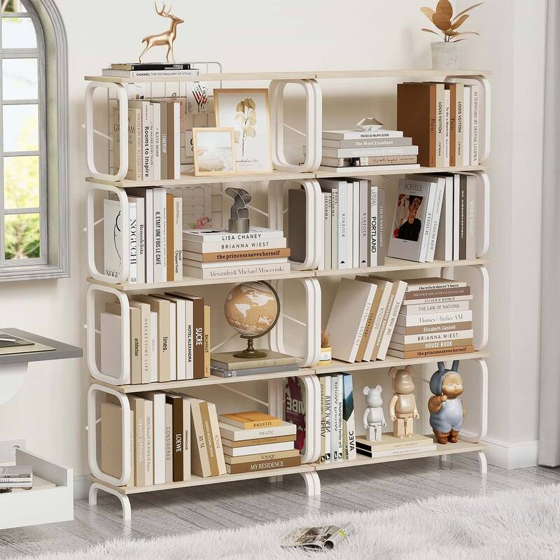 Rustic Tall Bookcase with Open Wood & Metal Design