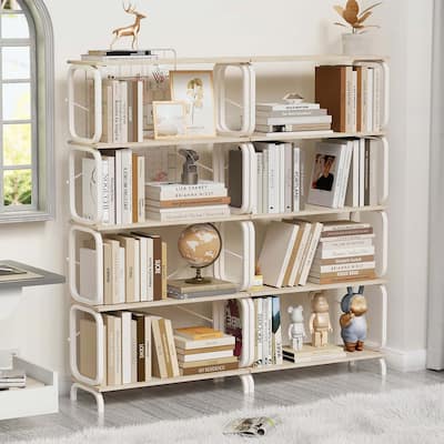 Rustic Tall Bookcase with Open Wood & Metal Design