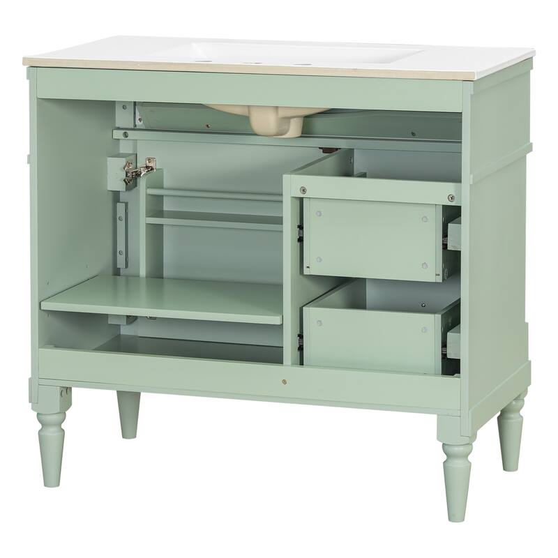 Roomfitters 36" Bathroom Vanity with Sink, Solid Wood Frame, Flip Drawer, 2 Drawers & Door Rack