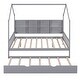 preview thumbnail 43 of 52, Semi-enclosed Wooden House Bed Frame with Pull Out Trundle Bed and Side Storage Shelf for Kids, Teens - No Box Spring Needed