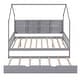 preview thumbnail 22 of 30, Wooden Full Size House Bed with Trundle and Shelf for Kids