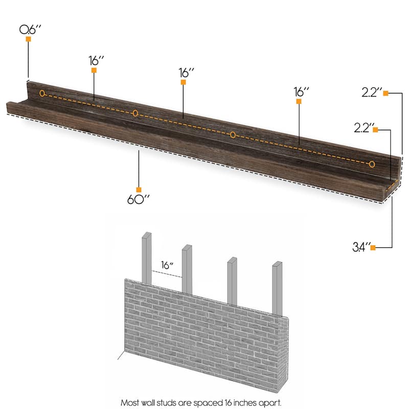 Rustic State Set of 3 Wall Mounted Shelves 60 Inch Photo Ledge
