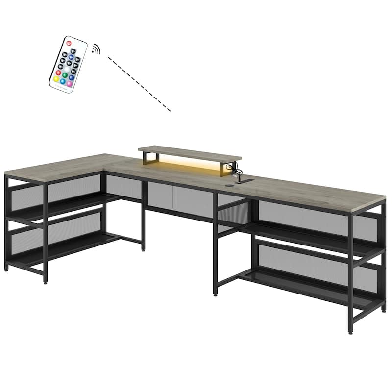 U-shaped Desk with Shelve and LED lights