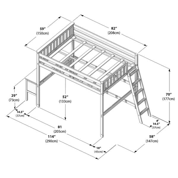 Max and Lily Full-Size High Loft Bed with Desk