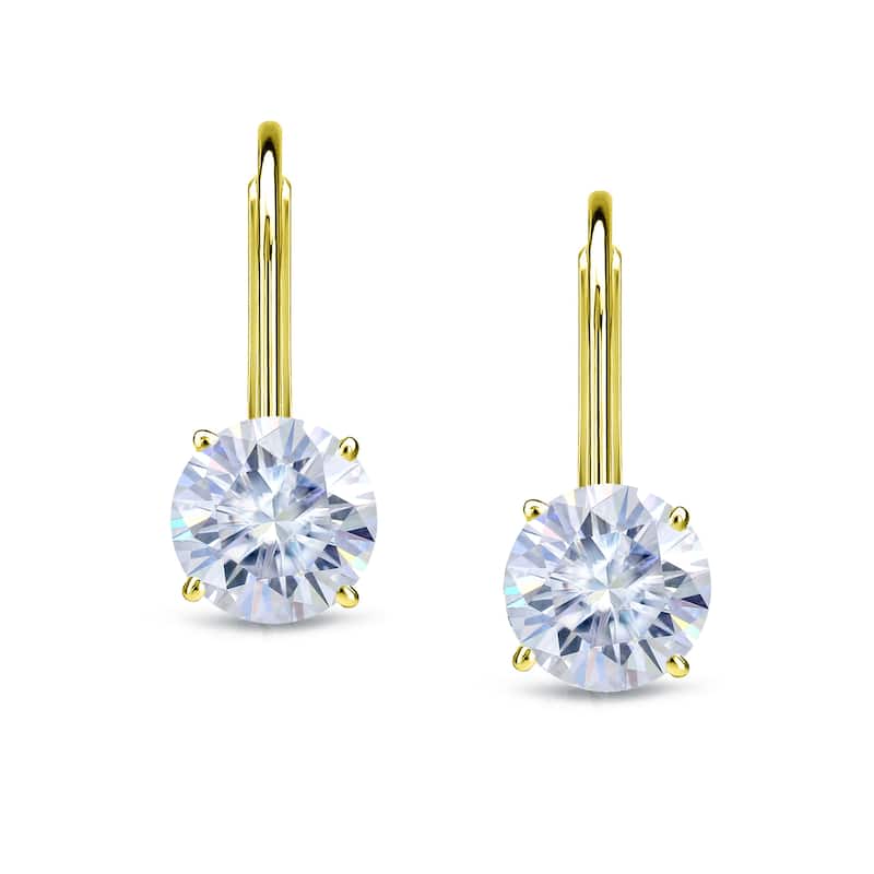 Auriya Round Solitaire Moissanite Leverback Earrings 2.00carat TW 14K Gold - Yellow