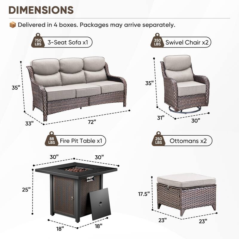 Pocassy 30 Inch Fire Pit Table with Sofa Swivel Chair Set