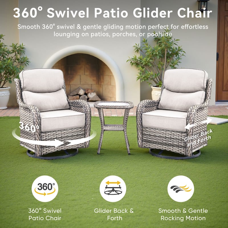 Pocassy Outdoor 6 Inch Sofa Swivel Chairs with Fire Pit Table Set