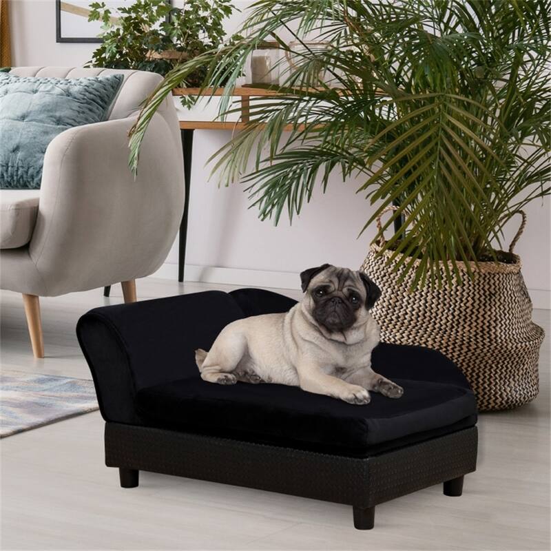 Small Dog and Cat Sofa with Lift Top Storage Tufted Cushion Elevated Eucalyptus Wood Frame - 29.9" L × 17.7" W × 16.9" H