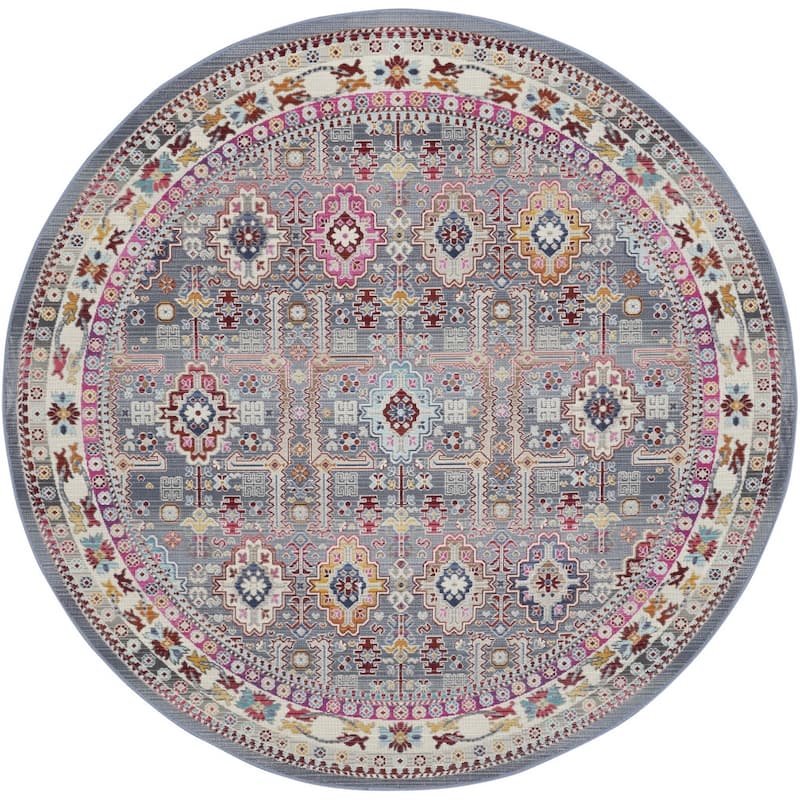 HomeRootsFloral Bohemian Round Area Rug - 72' X '72' X '0.5