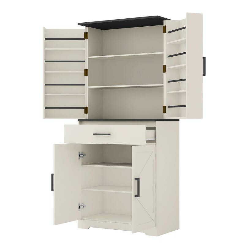 Modern Kitchen Pantry Cabinet with LEDs and Drawer