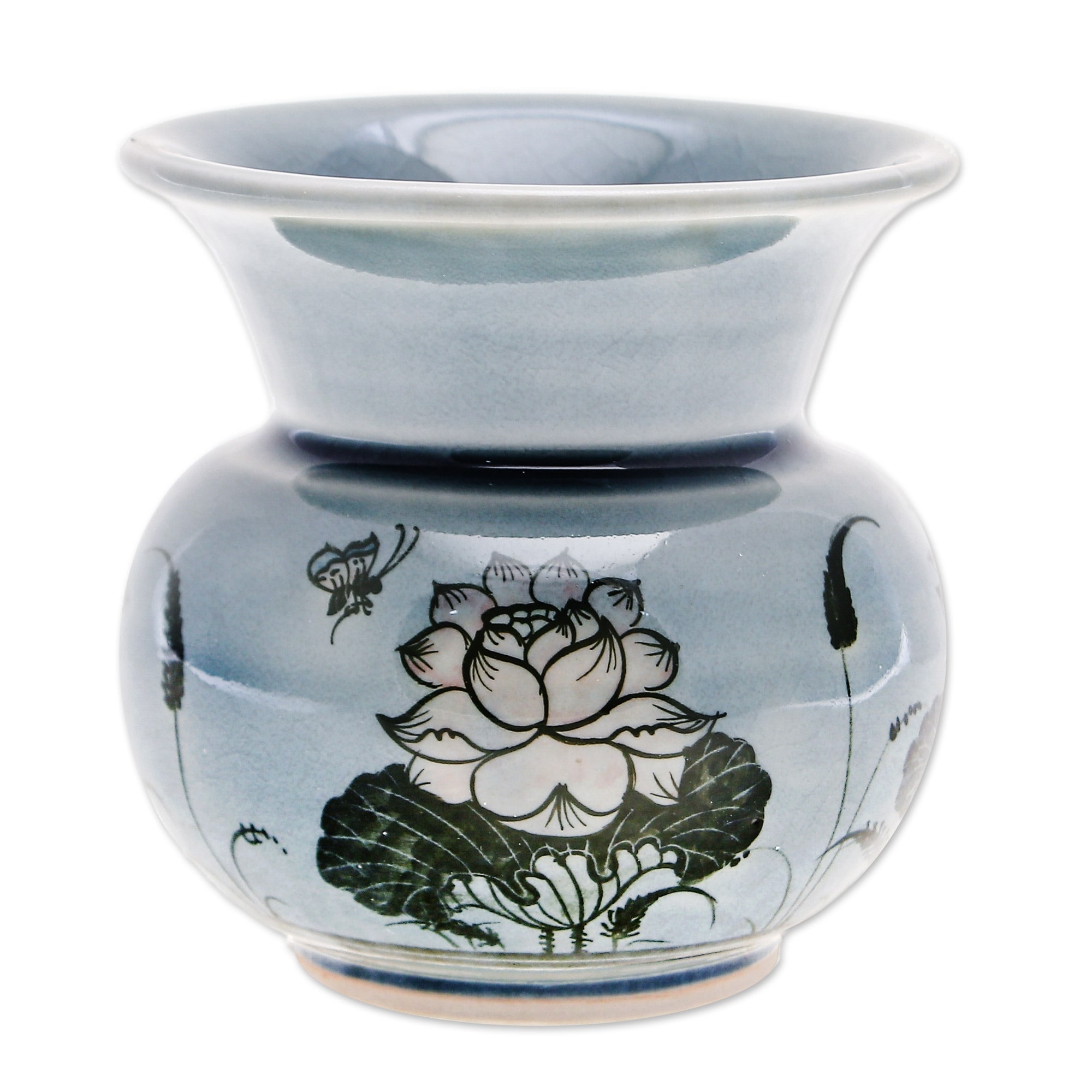 Novica Handmade Luxuriant Lotus Celadon Ceramic Vase