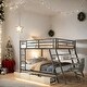 preview thumbnail 1 of 10, Full Size Metal Bunk Bed with Built-in Desk, Light and 2 Drawers Black